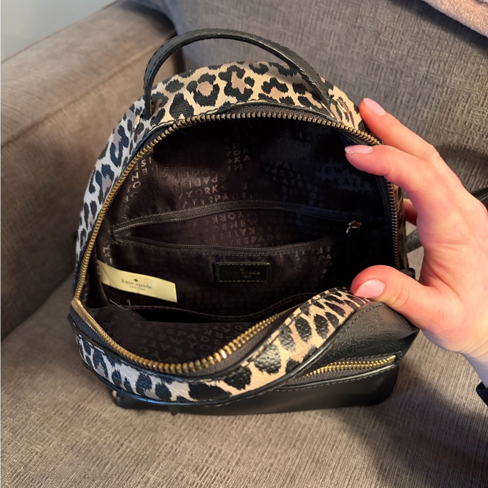 kate spade Black Leather Backpack with Leopard Print Trim - Picture 4 of 4